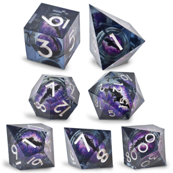 Kości RPG oko smoka Płynny Rdzeń czarne D&D zestaw 7 szt pudełko