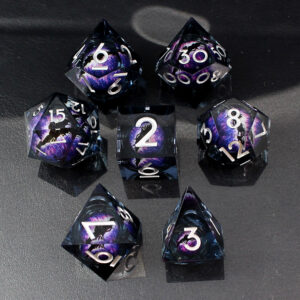 Kości RPG oko smoka Płynny Rdzeń czarne D&D zestaw 7 szt pudełko