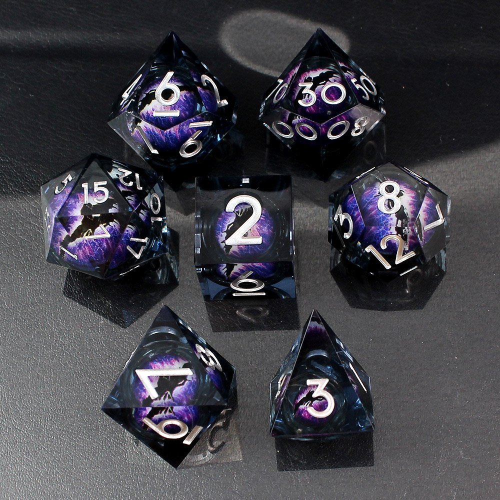 Kości RPG oko smoka Płynny Rdzeń czarne D&D zestaw 7 szt pudełko