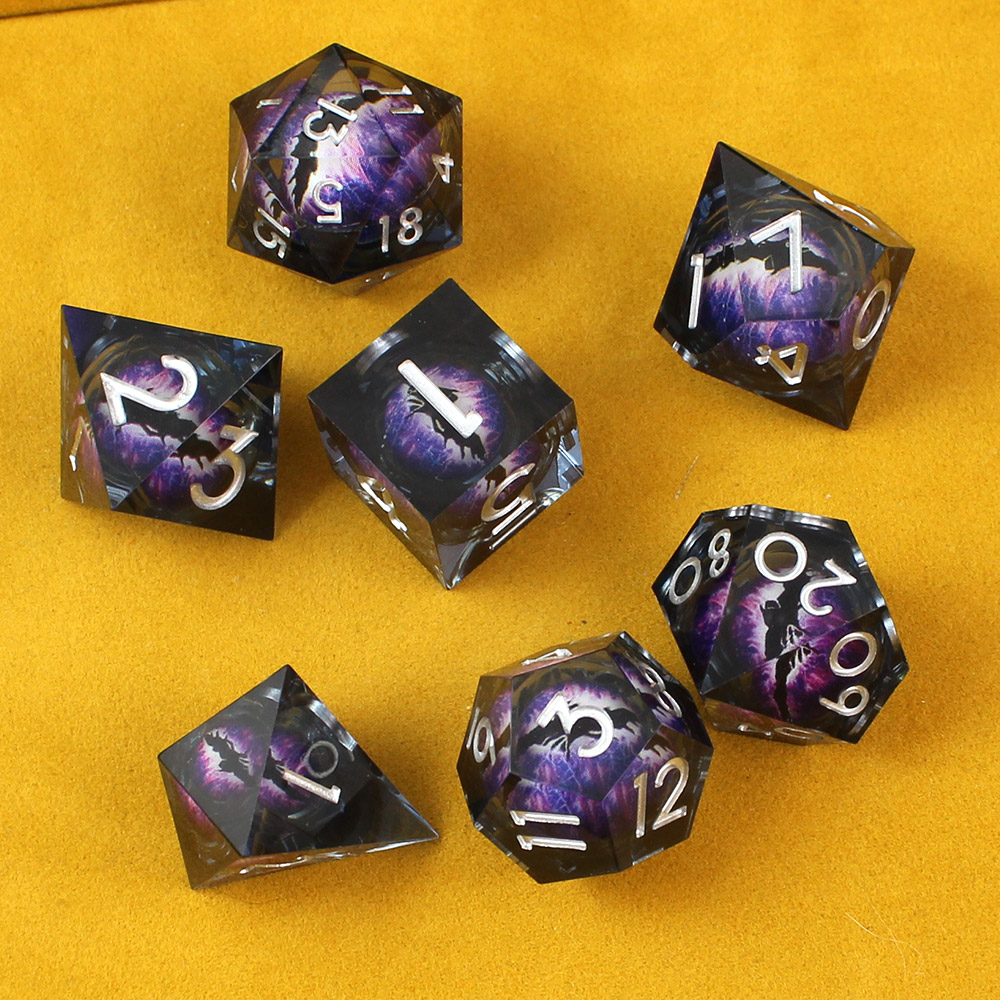 Kości RPG oko smoka Płynny Rdzeń czarne D&D zestaw 7 szt pudełko