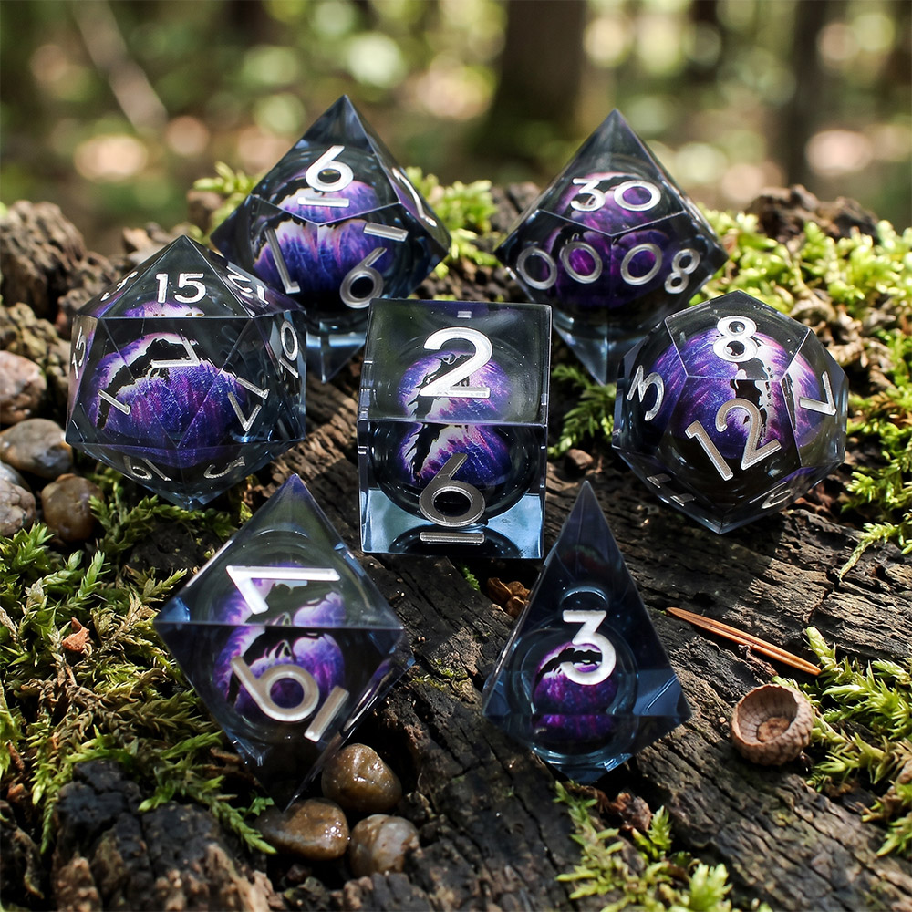 Kości RPG oko smoka Płynny Rdzeń czarne D&D zestaw 7 szt pudełko