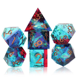 Kości RPG zestaw 7 szt żywica niebiesko czerwone D&D DnD Pudełko