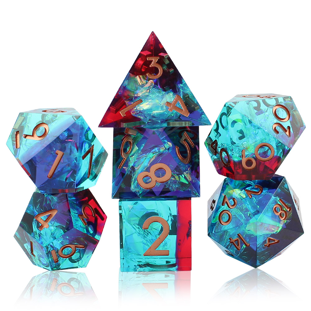 Kości RPG zestaw 7 szt żywica niebiesko czerwone D&D DnD Pudełko