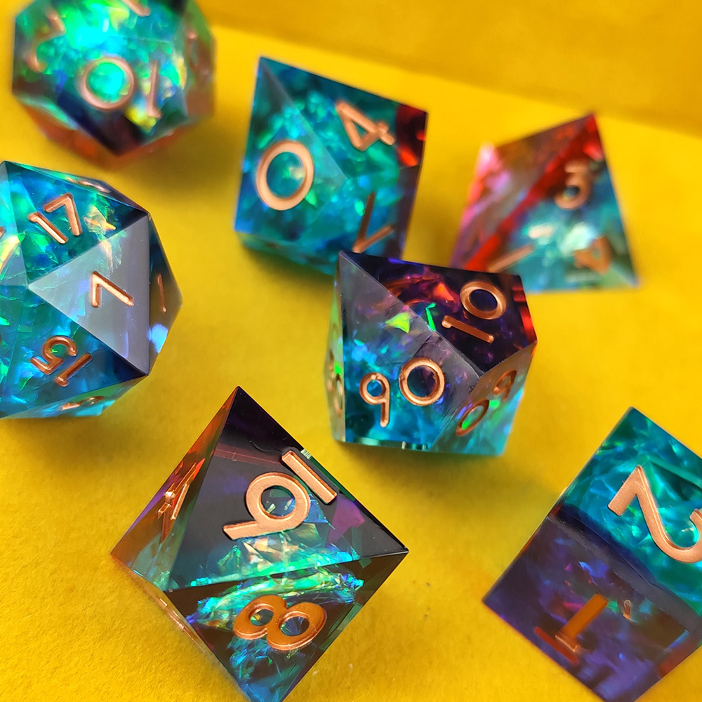 Kości RPG zestaw 7 szt żywica niebiesko czerwone D&D DnD Pudełko