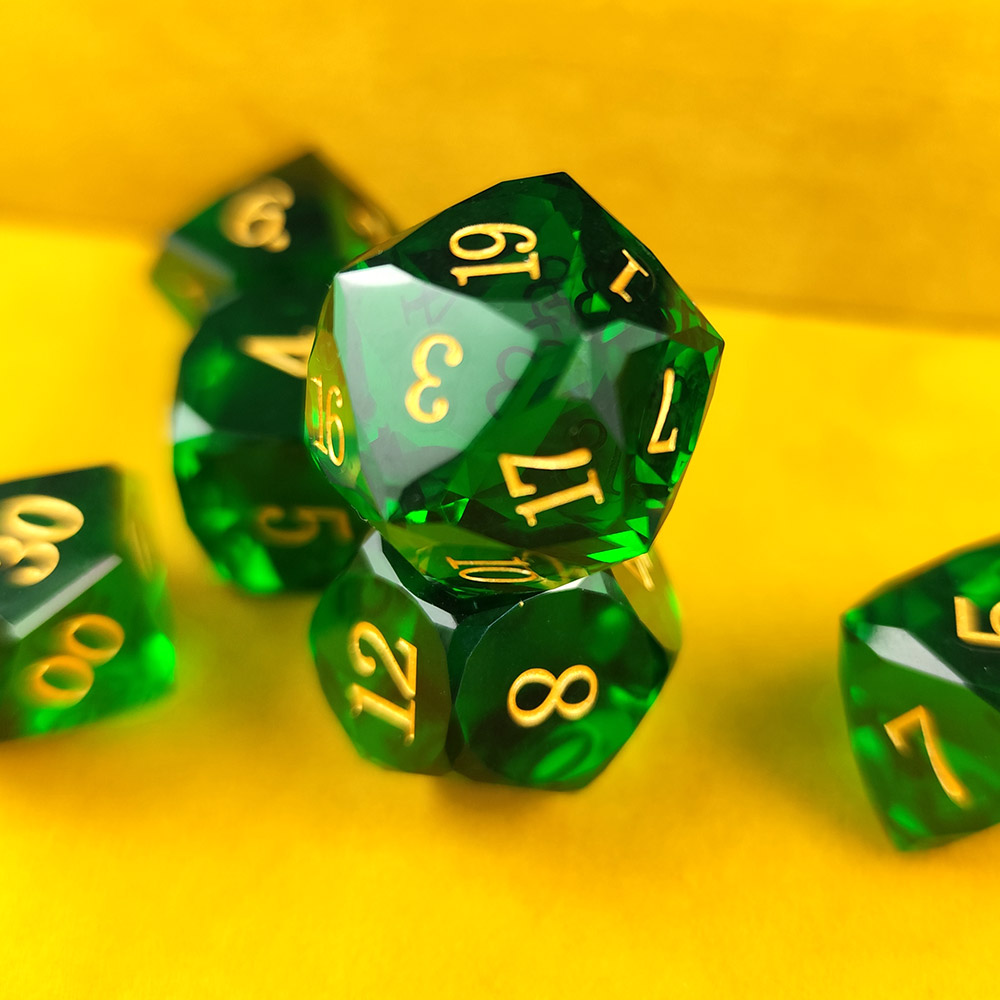 Kości RPG epoksydowe zielone fasetowane D&D zestaw pudełko