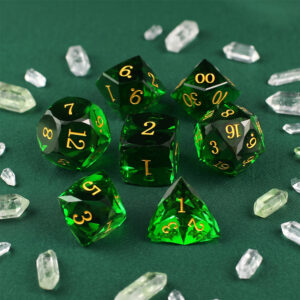 Kości RPG epoksydowe zielone fasetowane D&D zestaw pudełko