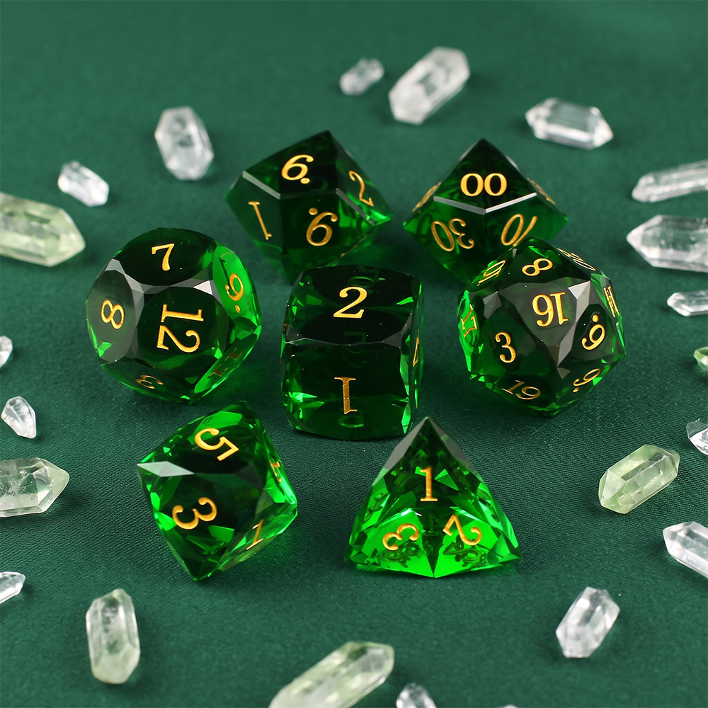 Kości RPG epoksydowe zielone fasetowane D&D zestaw pudełko