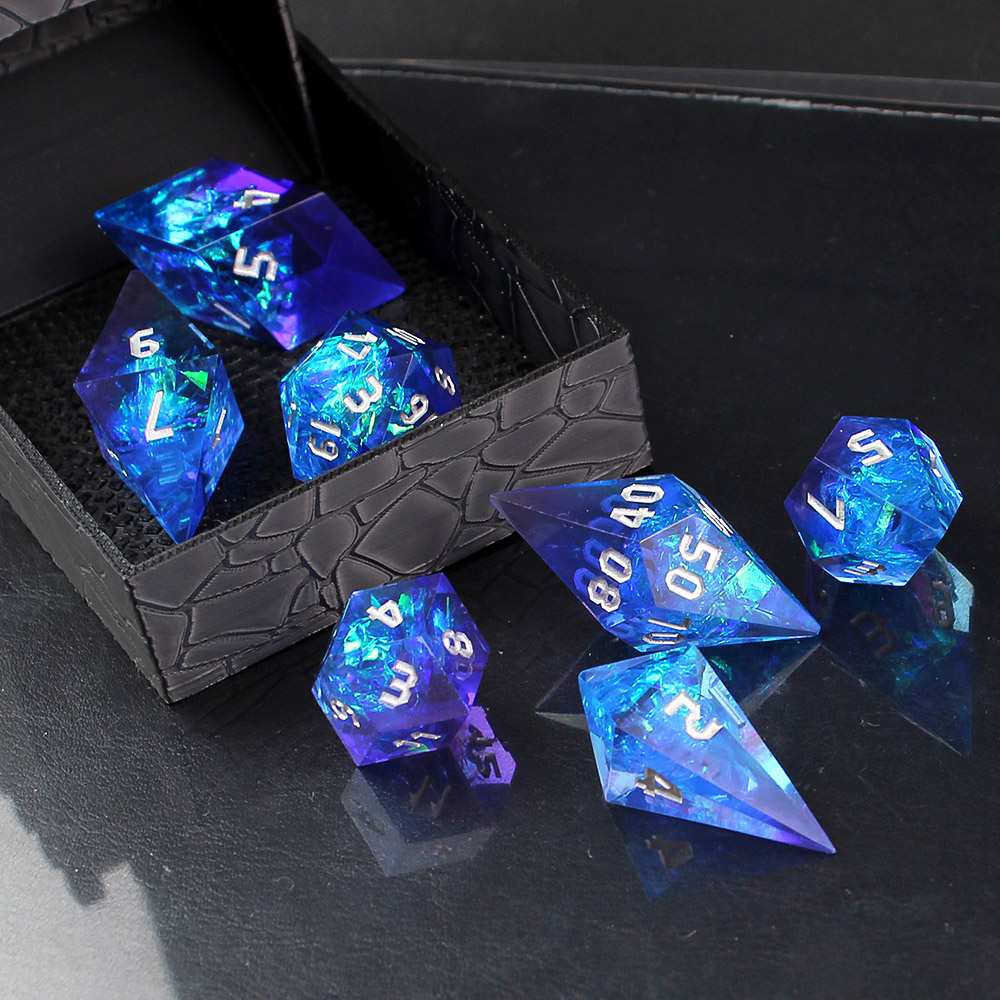 Kostki RPG kryształy niebieskie Sharp DnD Warhammer zestaw kości 7 szt.
