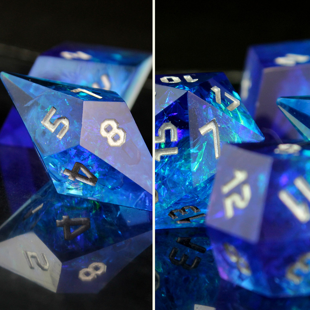 Kostki RPG kryształy niebieskie Sharp DnD Warhammer zestaw kości 7 szt.