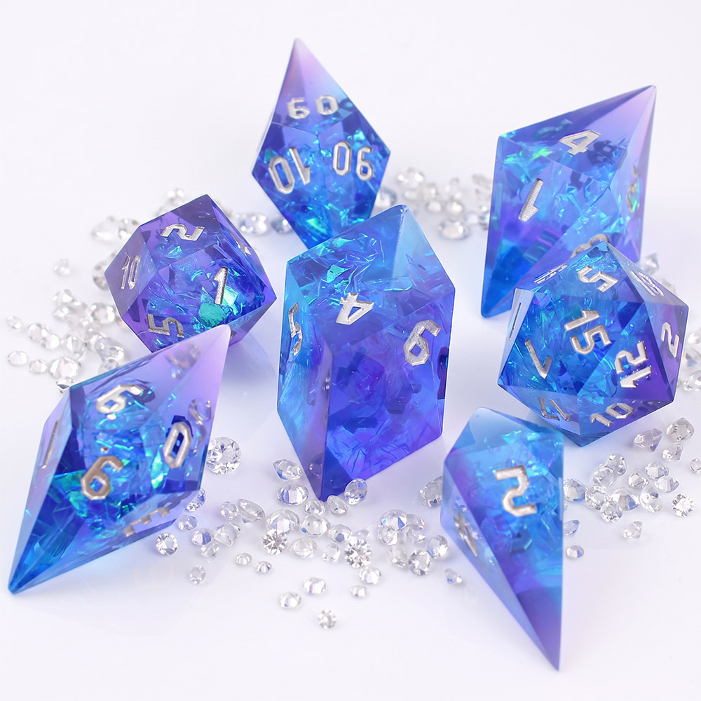 Kostki RPG kryształy niebieskie Sharp DnD Warhammer zestaw kości 7 szt.