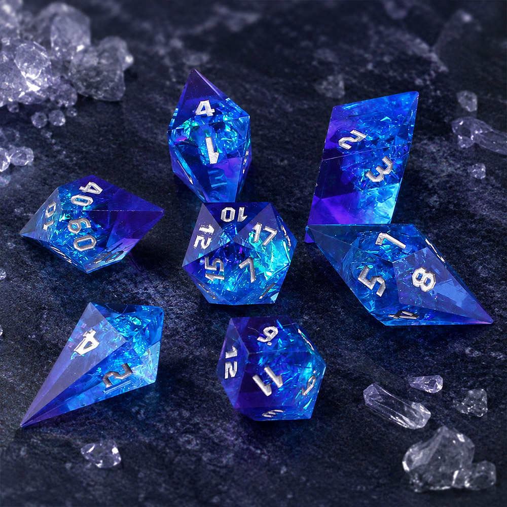Kostki RPG kryształy niebieskie Sharp DnD Warhammer zestaw kości 7 szt.