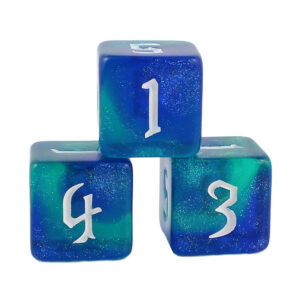Kości K6 3 szt. niebieskie turkusowe brokatowe RPG gry planszowe