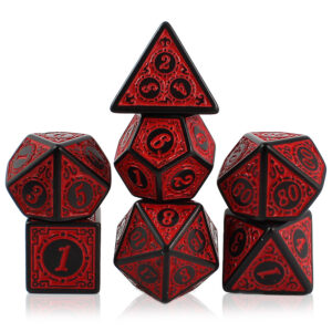 Kości RPG akrylowe czarne czerwone ornamenty DnD woreczek
