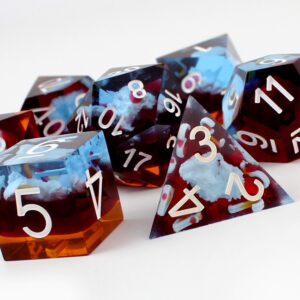 Kości RPG epoksydowe czerwone niebieskie chmury DnD pudełko