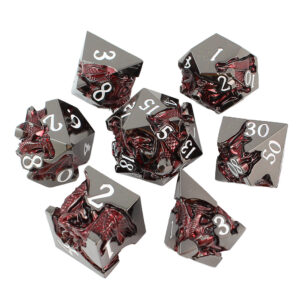 Kości RPG metalowe smoki czarno-czerwone DnD