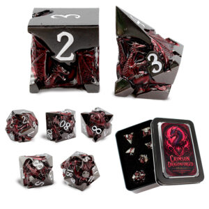Kości RPG metalowe smoki czarno-czerwone DnD