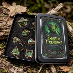 Kości RPG metalowe zielone brązowe druid DnD Warhammer pudełko
