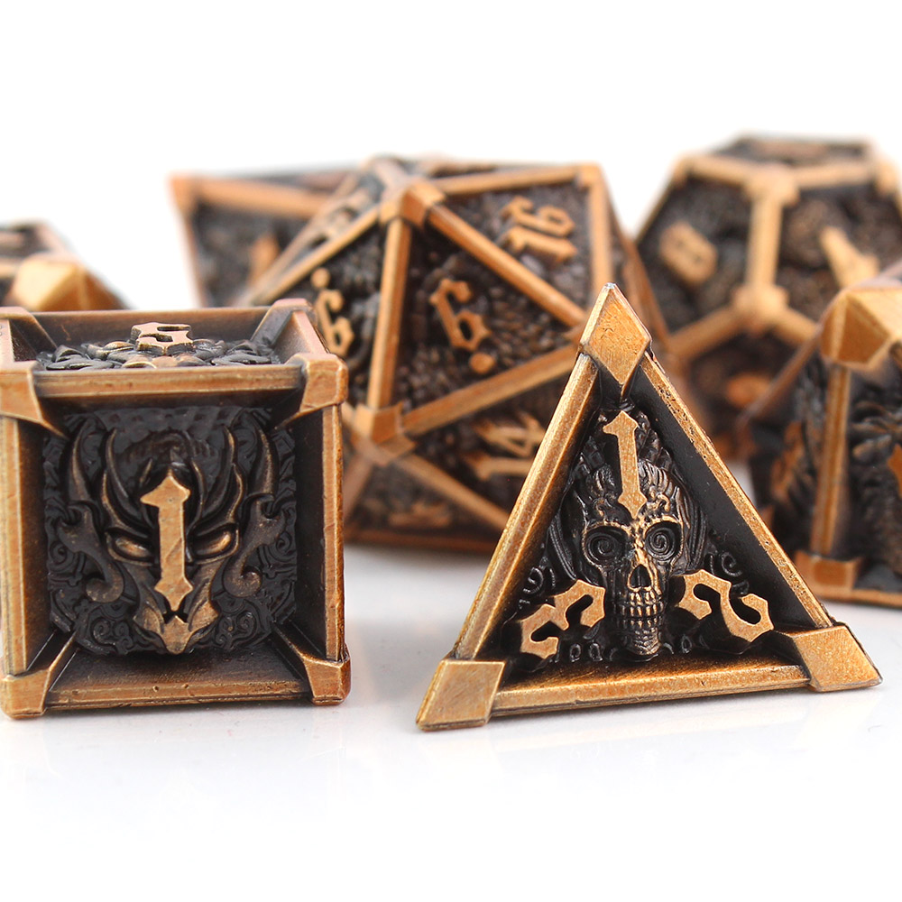 Kości RPG metalowe czaszki ciężkie mroczne DnD Warhammer pudełko