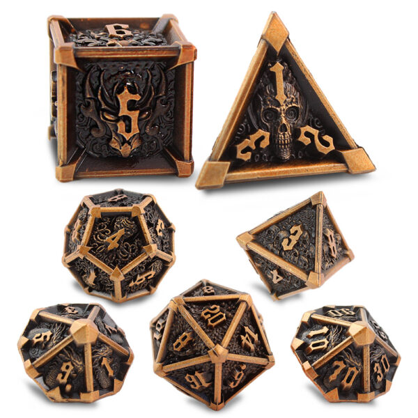 Kości RPG metalowe czaszki ciężkie mroczne DnD Warhammer pudełko