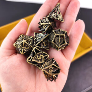 Kości RPG metalowe ażurowe liście zestaw 7 szt DnD pudełko