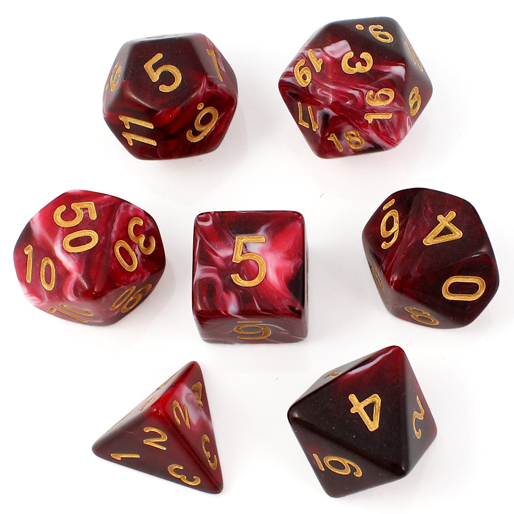 Kości RPG akrylowe czerwone D&D zestaw 7 szt. z woreczkiem