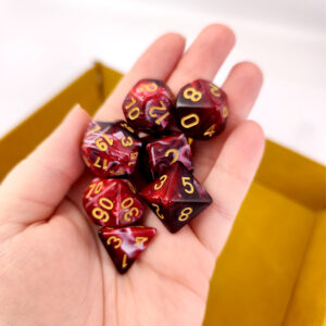 Kości RPG akrylowe czerwone D&D zestaw 7 szt. z woreczkiem