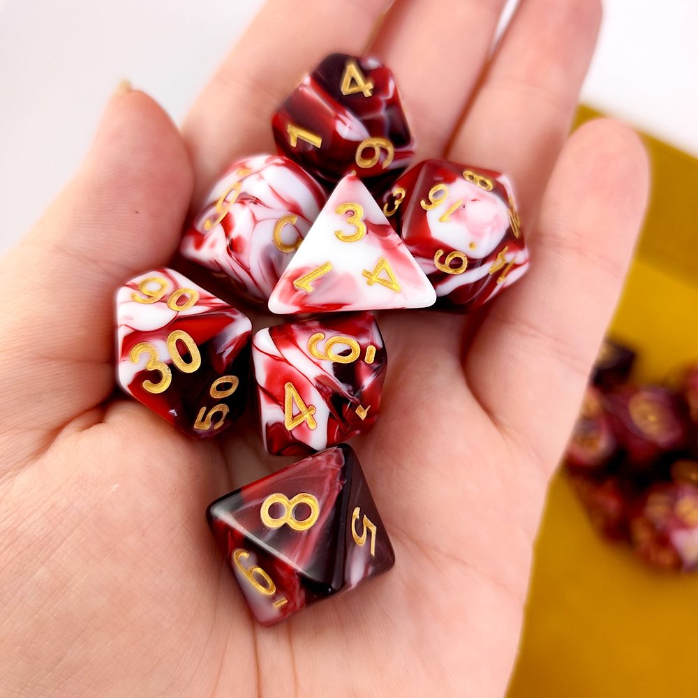 Kości RPG akrylowe czerwone D&D zestaw 7 szt. z woreczkiem