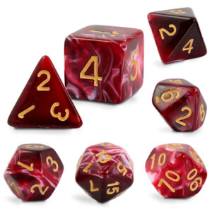 Kości RPG akrylowe czerwone D&D zestaw 7 szt. z woreczkiem