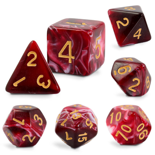 Kości RPG akrylowe czerwone D&D zestaw 7 szt. z woreczkiem