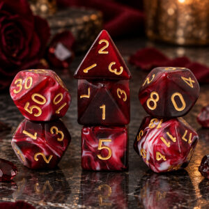 Kości RPG akrylowe czerwone D&D zestaw 7 szt. z woreczkiem