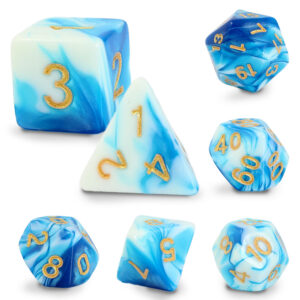 Kości RPG akrylowe niebieskie D&D zestaw 7 szt. z woreczkiem