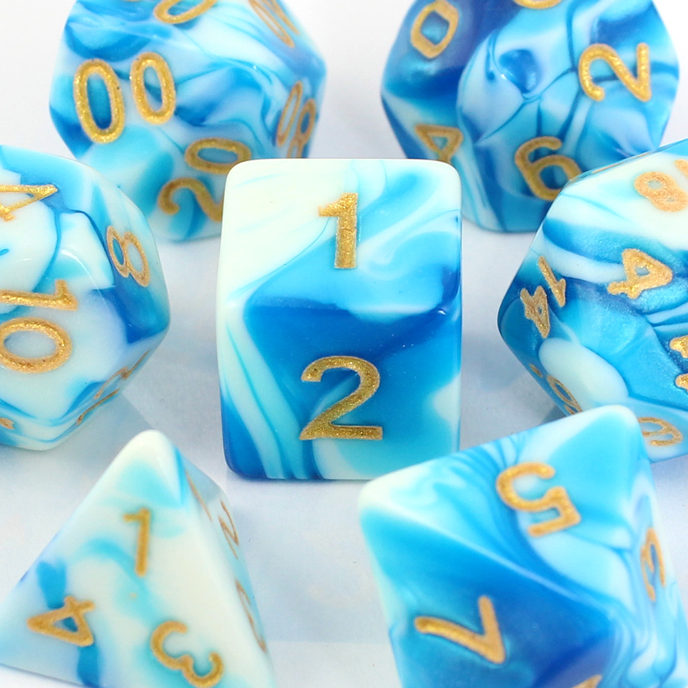 Kości RPG akrylowe niebieskie D&D zestaw 7 szt. z woreczkiem