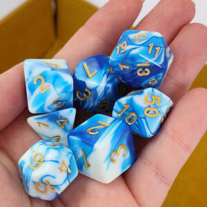 Kości RPG akrylowe niebieskie D&D zestaw 7 szt. z woreczkiem