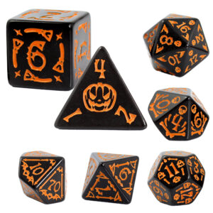 Kości RPG akrylowe Halloween dynie czaszki D&D zestaw 7 szt.