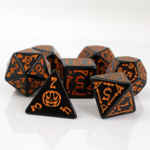 Kości RPG akrylowe Halloween dynie czaszki D&D zestaw 7 szt.