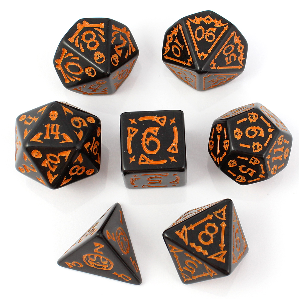 Kości RPG akrylowe Halloween dynie czaszki D&D zestaw 7 szt.