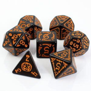 Kości RPG akrylowe Halloween dynie czaszki D&D zestaw 7 szt.