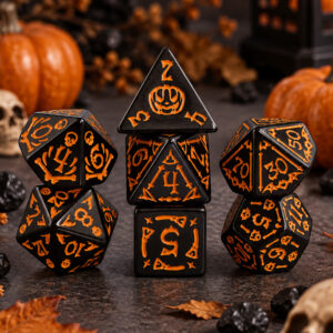 Kości RPG akrylowe Halloween dynie czaszki D&D zestaw 7 szt.