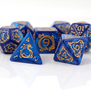 Kości RPG akrylowe niebieskie D&D Warhammer zestaw 7 szt. woreczek