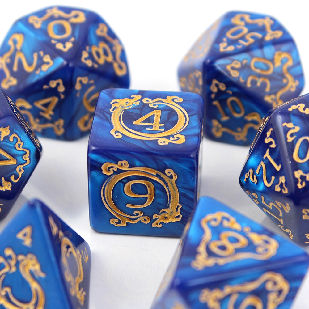 Kości RPG akrylowe niebieskie D&D Warhammer zestaw 7 szt. woreczek