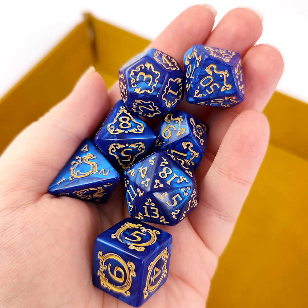 Kości RPG akrylowe niebieskie D&D Warhammer zestaw 7 szt. woreczek