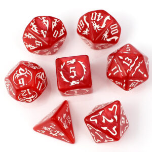 Kości RPG akrylowe czerwone smoki D&D zestaw 7 szt. z woreczkiem