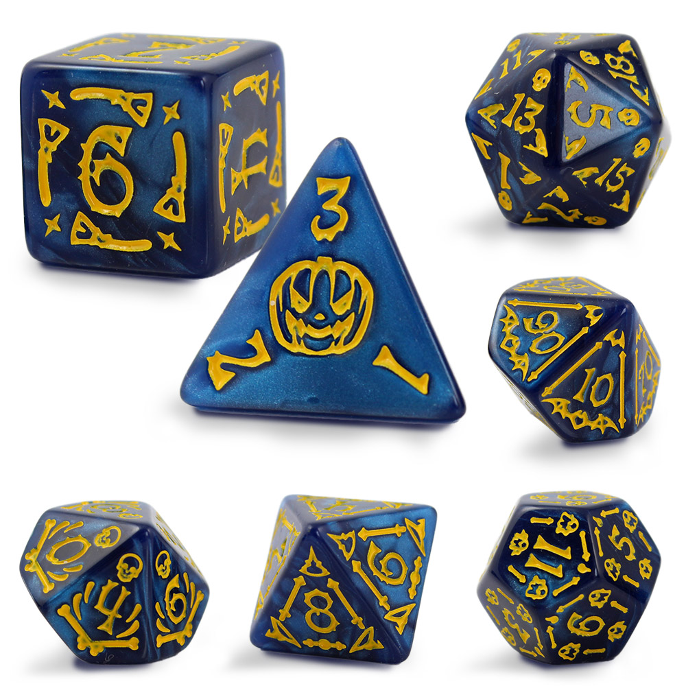 Kości RPG akrylowe Halloween niebieskie dynie D&D zestaw 7 szt.