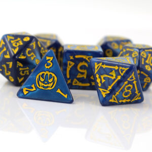 Kości RPG akrylowe Halloween niebieskie dynie D&D zestaw 7 szt.