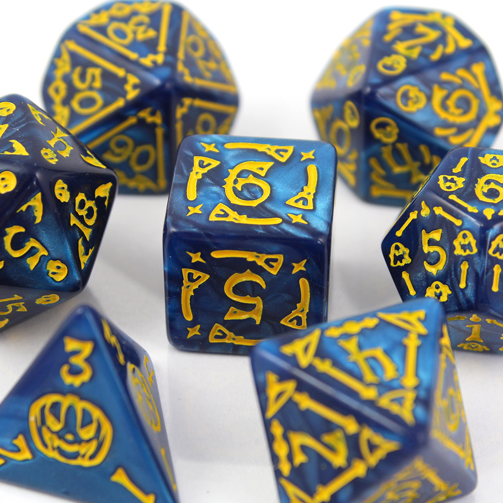 Kości RPG akrylowe Halloween niebieskie dynie D&D zestaw 7 szt.