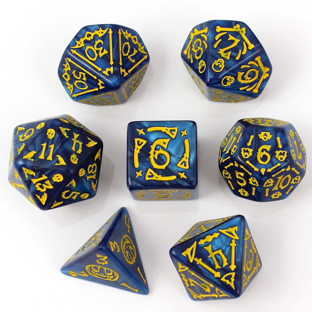 Kości RPG akrylowe Halloween niebieskie dynie D&D zestaw 7 szt.