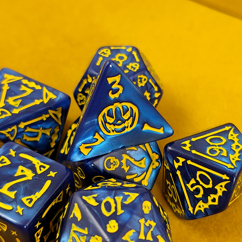 Kości RPG akrylowe Halloween niebieskie dynie D&D zestaw 7 szt.