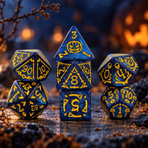 Kości RPG akrylowe Halloween niebieskie dynie D&D zestaw 7 szt.