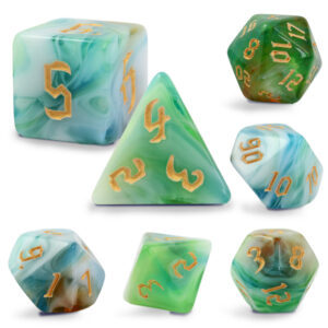 Kości RPG akrylowe zielone D&D Pathfinder zestaw 7 szt. woreczek