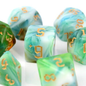 Kości RPG akrylowe zielone D&D Pathfinder zestaw 7 szt. woreczek